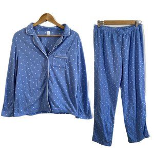 Adonna Sleepwear Blue & White Polka Dot Pajamas Size Medium